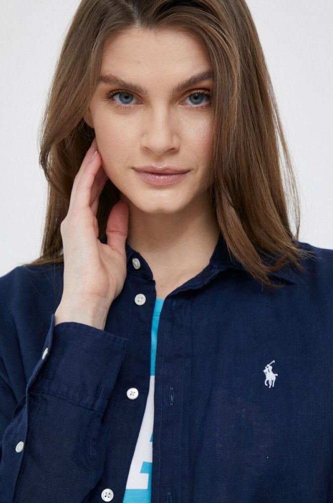 Сорочка з льону Polo Ralph Lauren колір синій regular класичний комір (3170161) фото 5