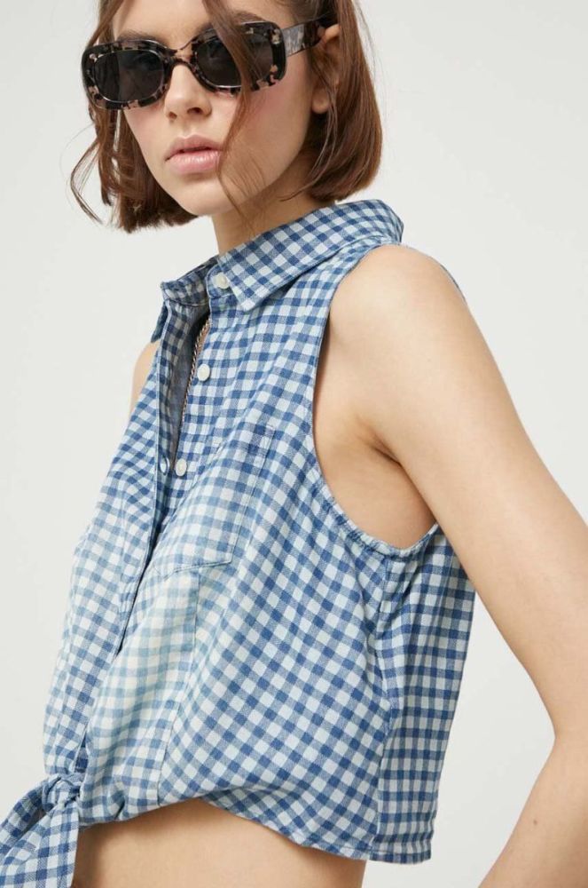 Сорочка Guess Originals жіноча regular класичний комір колір блакитний фото 4