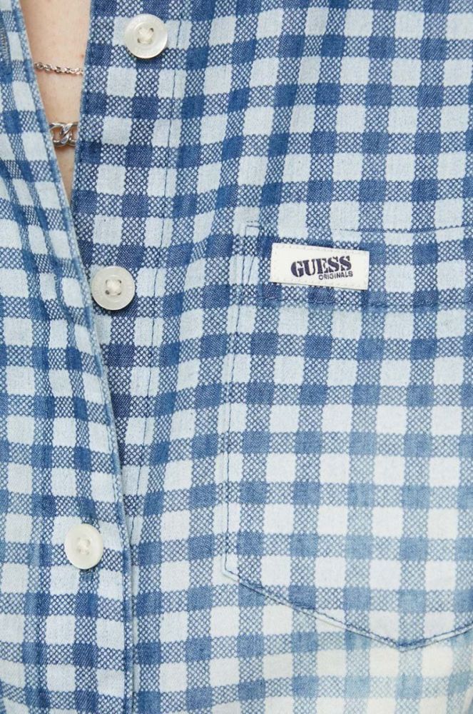 Сорочка Guess Originals жіноча regular класичний комір колір блакитний фото 5
