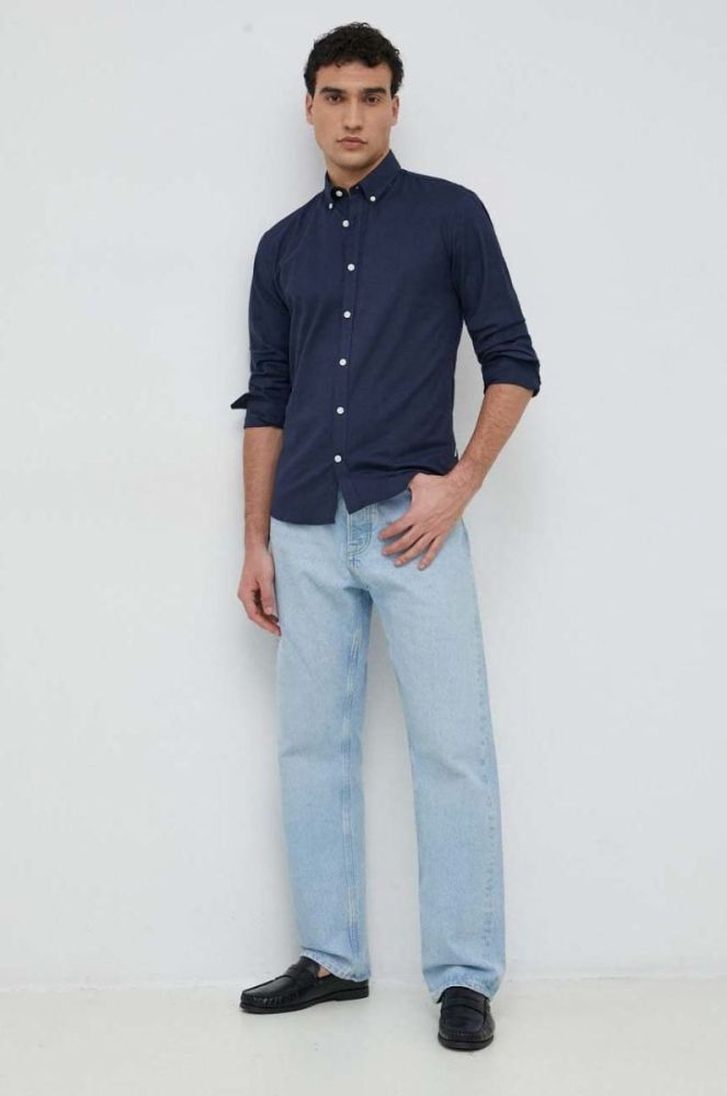 Сорочка Lindbergh чоловіча колір синій slim комір button-down (2954371) фото 3