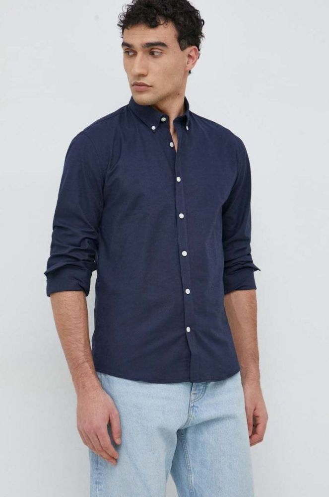 Сорочка Lindbergh чоловіча колір синій slim комір button-down (2954371) фото 5