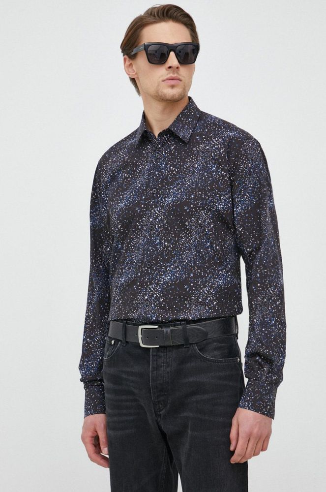 Бавовняна сорочка Karl Lagerfeld чоловіча колір чорний regular класичний комір (2923575)