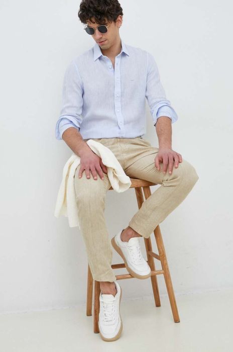 Сорочка з льону Michael Kors slim класичний комір колір блакитний