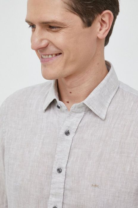 Сорочка з льону Michael Kors колір бежевий slim класичний комір