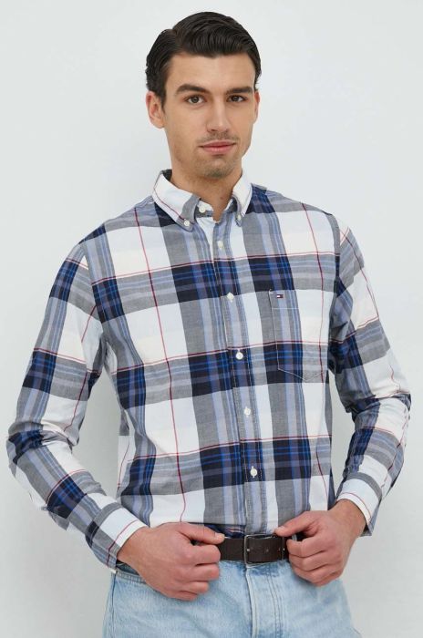 Бавовняна сорочка Tommy Hilfiger чоловіча колір синій regular комір button-down (2870564)