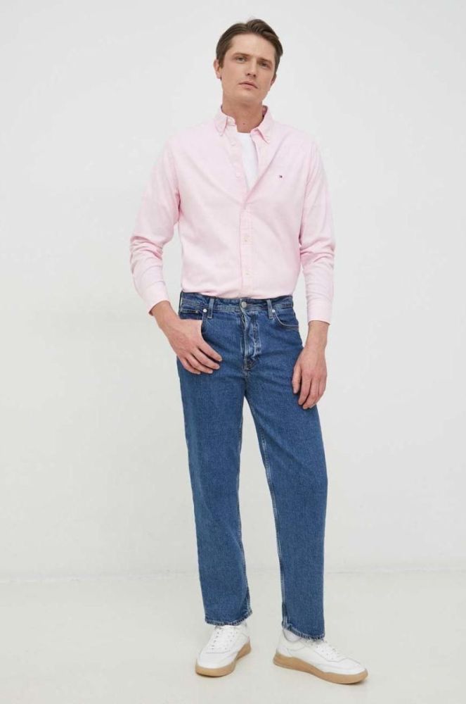 Сорочка Tommy Hilfiger чоловіча колір фіолетовий regular комір button-down фото 3