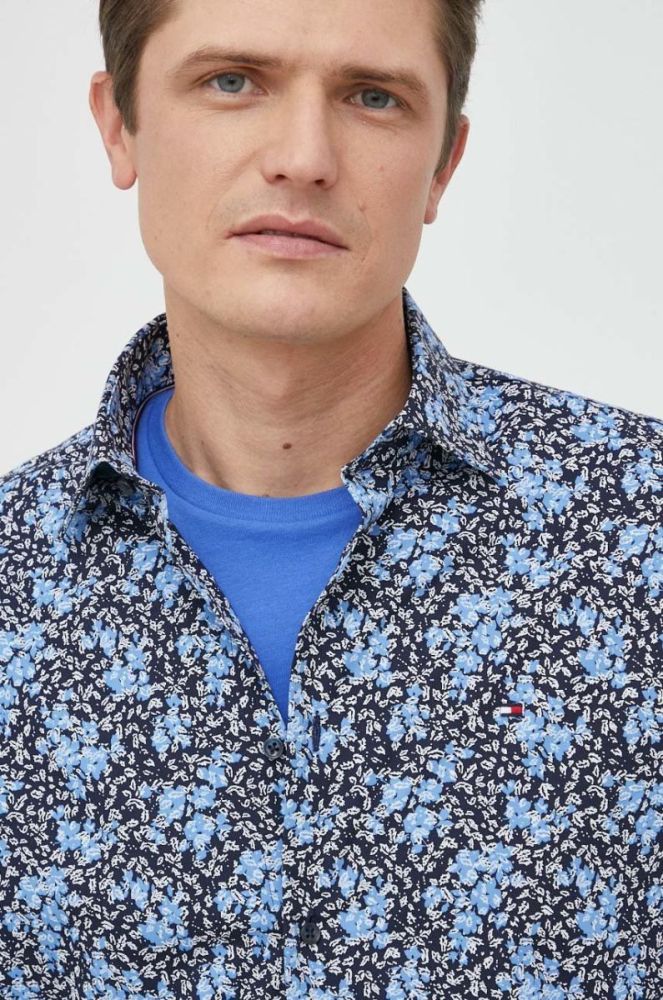 Бавовняна сорочка Tommy Hilfiger чоловіча колір синій regular класичний комір (2856449) фото 5