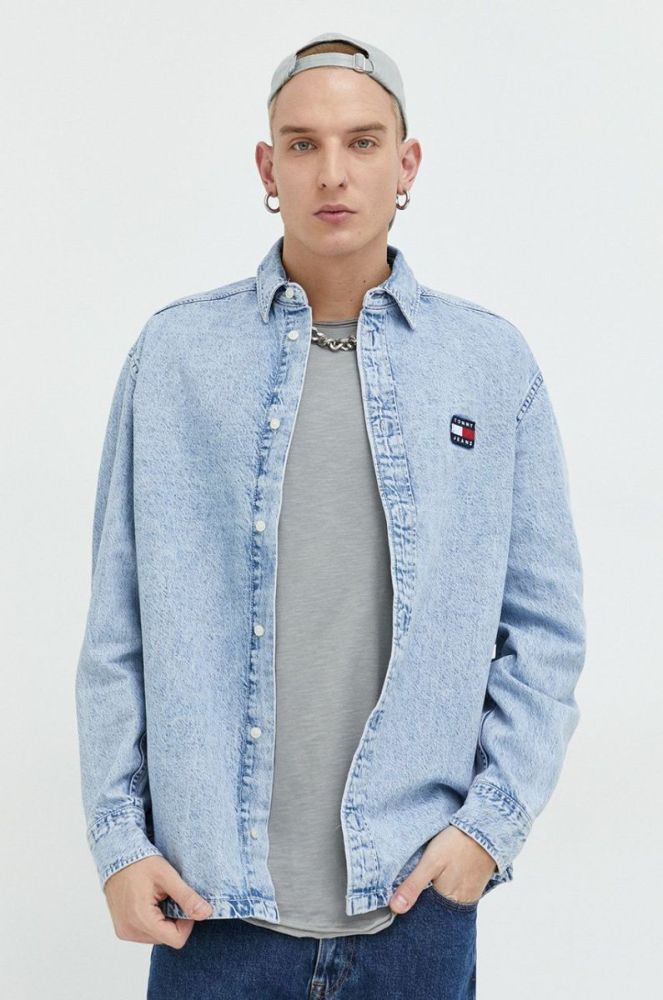 Бавовняна сорочка Tommy Jeans чоловіча relaxed класичний комір колір блакитний (2877948) фото 3