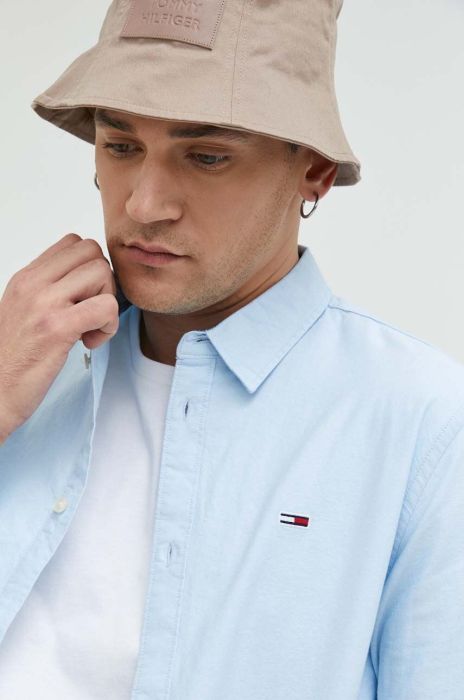 Бавовняна сорочка Tommy Jeans чоловіча regular класичний комір колір блакитний (3018494)