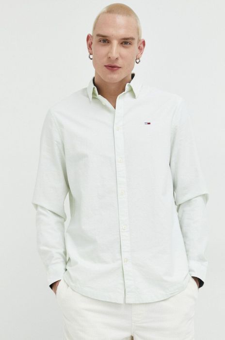 Бавовняна сорочка Tommy Jeans чоловіча колір зелений regular класичний комір (3018481)