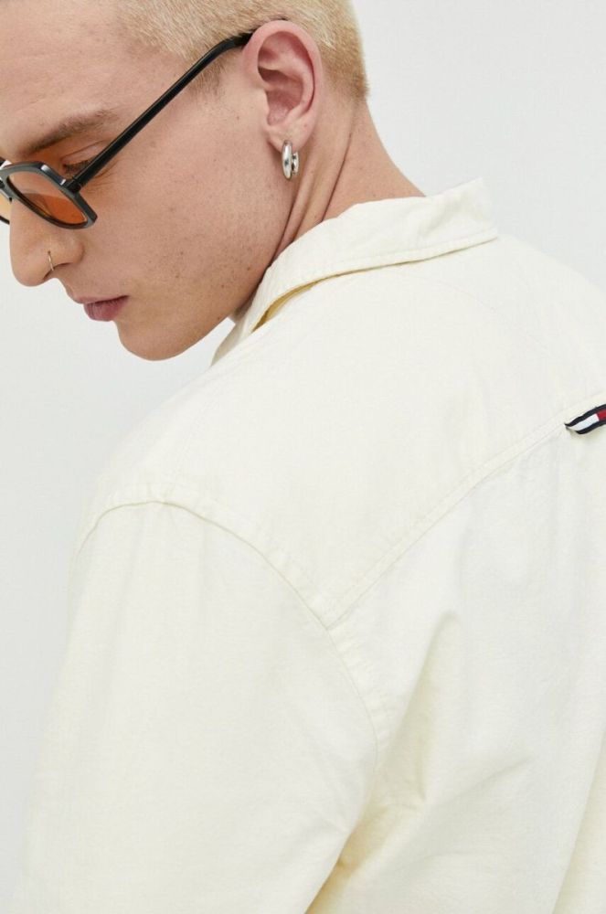 Бавовняна сорочка Tommy Jeans чоловіча колір жовтий regular класичний комір фото 4