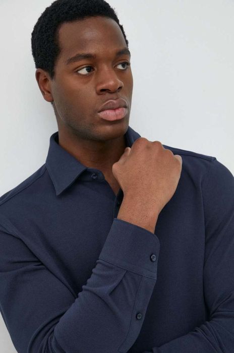 Бавовняна сорочка BOSS чоловіча колір синій regular класичний комір (2882721)