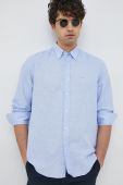 Сорочка з домішкою льону Paul&Shark regular комір button-down колір блакитний