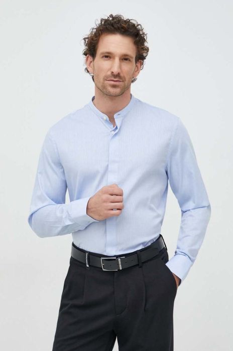 Бавовняна сорочка Tiger Of Sweden чоловіча slim зі стійкою колір блакитний