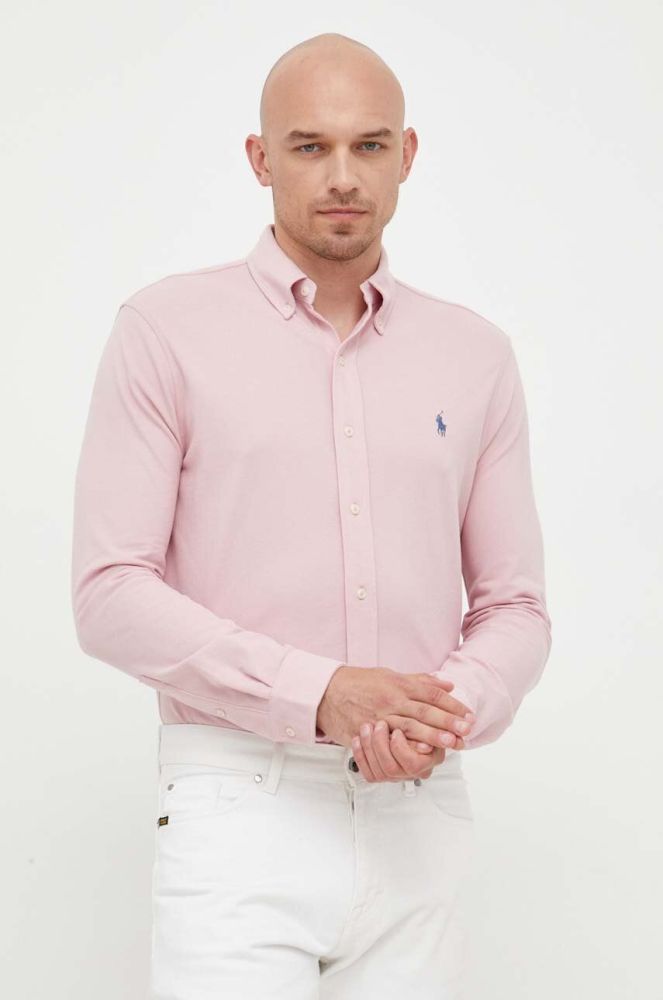 Бавовняна сорочка Polo Ralph Lauren чоловіча колір рожевий regular комір button-down (3256658)