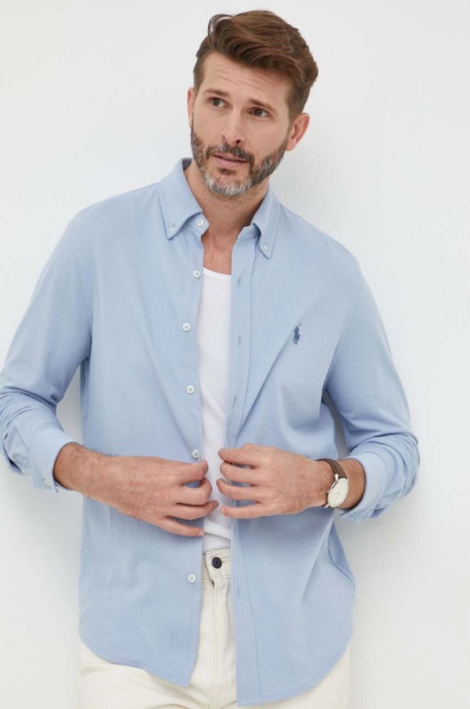 Бавовняна сорочка Polo Ralph Lauren чоловіча regular комір button-down колір блакитний (3256663)