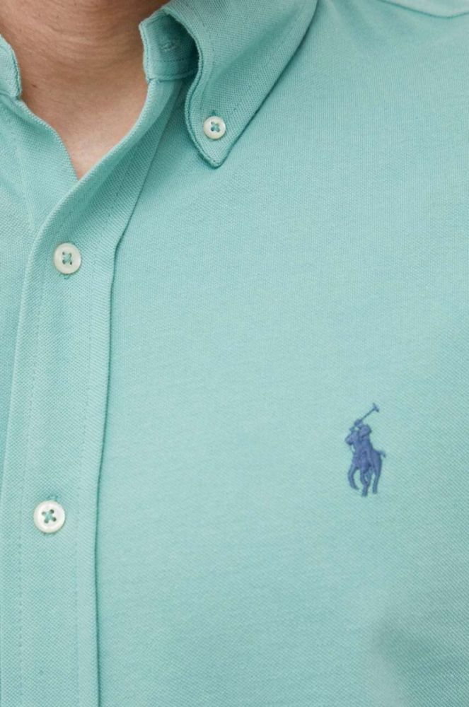 Бавовняна сорочка Polo Ralph Lauren чоловіча колір зелений regular комір button-down (3256668) фото 2