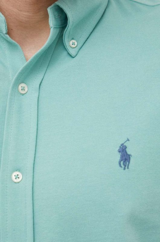 Бавовняна сорочка Polo Ralph Lauren чоловіча колір зелений regular комір button-down (3256668) фото 2