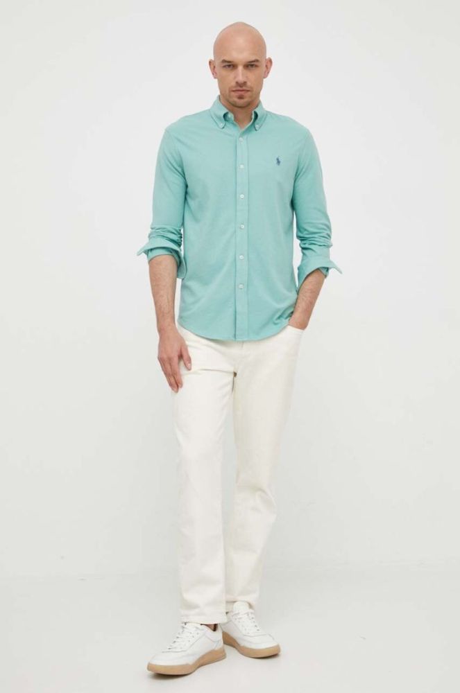 Бавовняна сорочка Polo Ralph Lauren чоловіча колір зелений regular комір button-down (3256668) фото 3