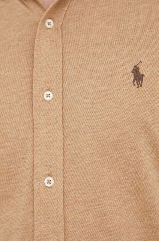 Бавовняна сорочка Polo Ralph Lauren чоловіча колір бежевий regular комір button-down фото 2