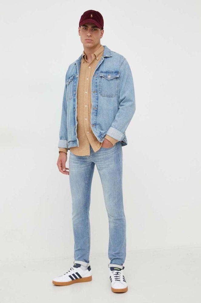 Бавовняна сорочка Polo Ralph Lauren чоловіча колір бежевий regular комір button-down фото 3