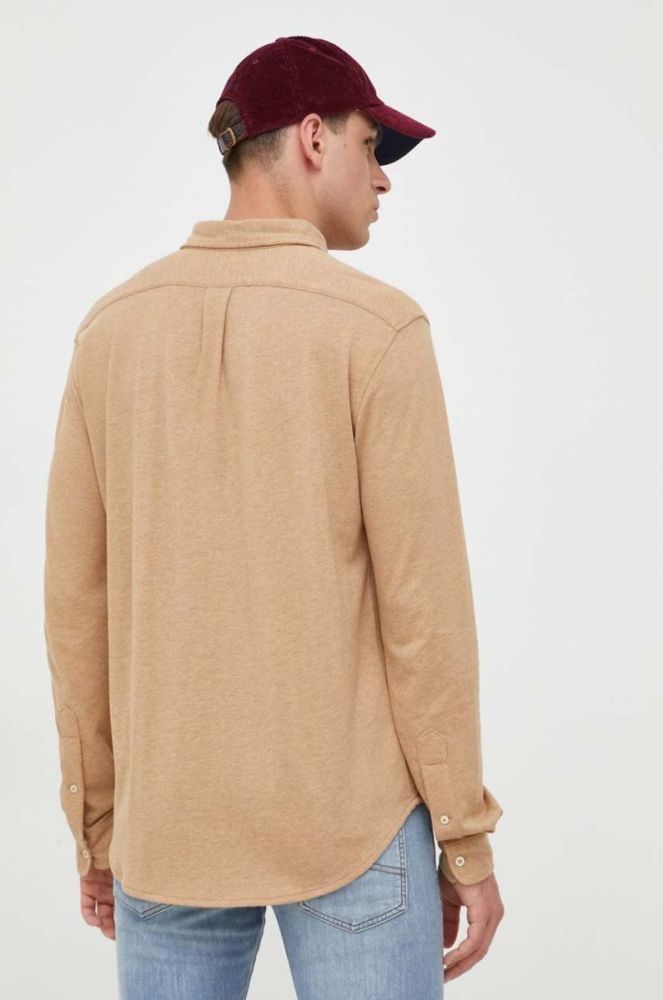 Бавовняна сорочка Polo Ralph Lauren чоловіча колір бежевий regular комір button-down фото 4