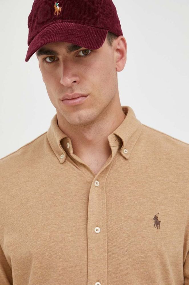 Бавовняна сорочка Polo Ralph Lauren чоловіча колір бежевий regular комір button-down фото 5