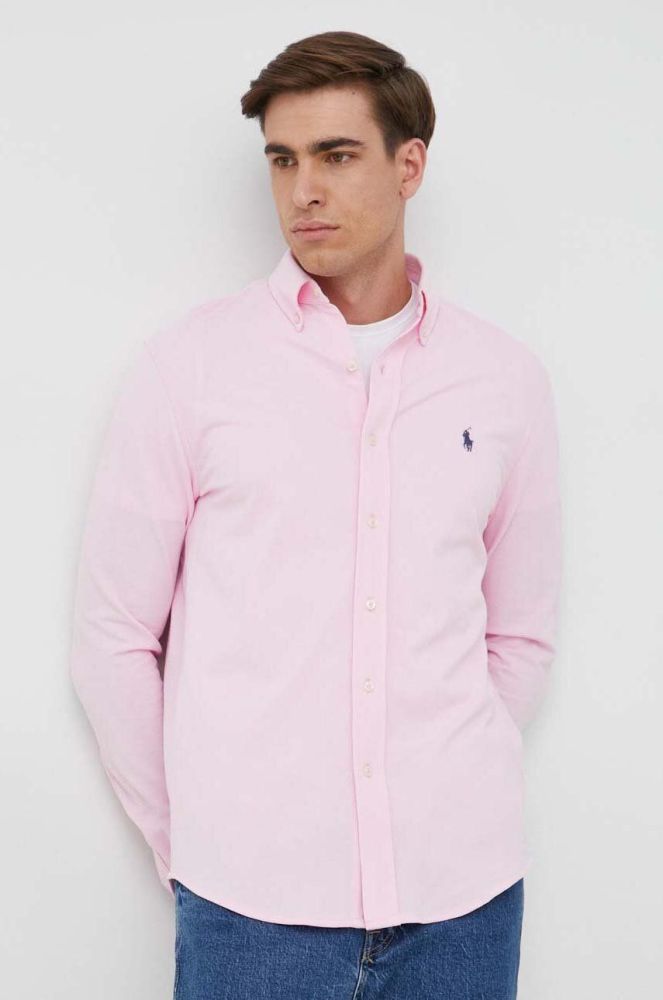 Бавовняна сорочка Polo Ralph Lauren чоловіча колір рожевий regular комір button-down (2946382)