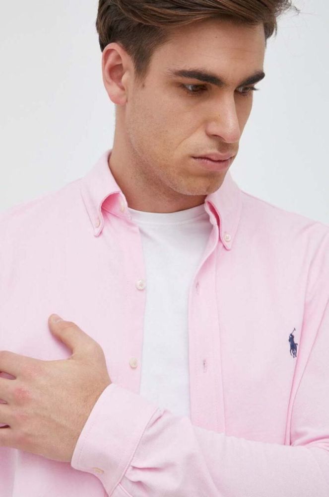Бавовняна сорочка Polo Ralph Lauren чоловіча колір рожевий regular комір button-down (2946382) фото 5