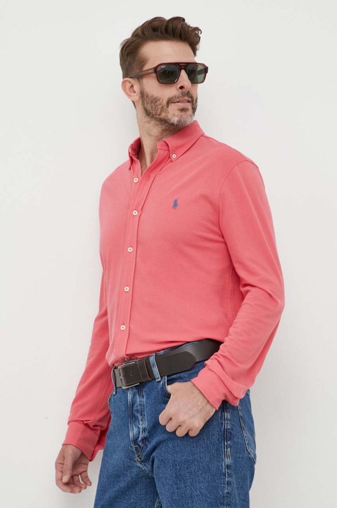 Бавовняна сорочка Polo Ralph Lauren чоловіча колір червоний regular комір button-down (3256683)