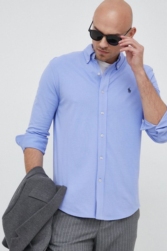 Бавовняна сорочка Polo Ralph Lauren чоловіча regular комір button-down колір блакитний (2946385)