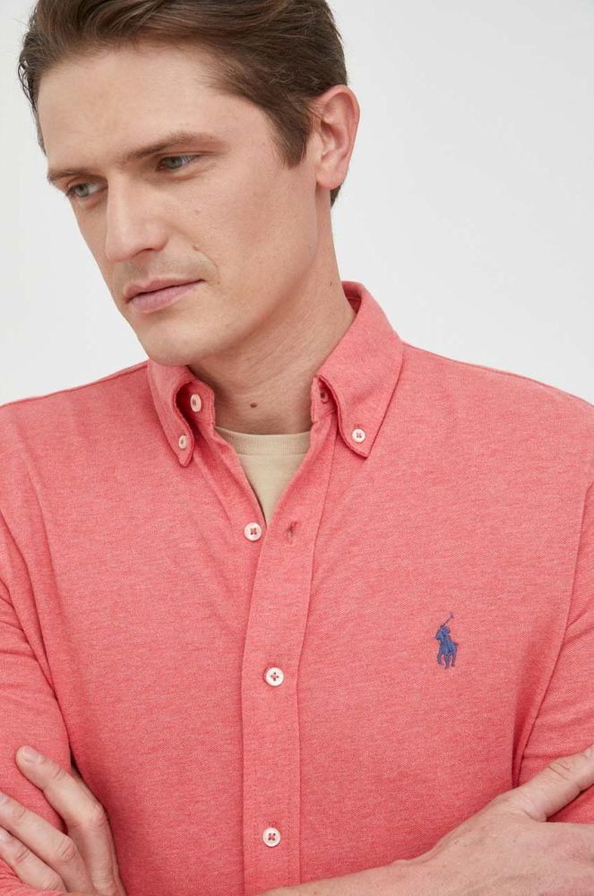 Бавовняна сорочка Polo Ralph Lauren чоловіча колір червоний regular комір button-down (2856471)