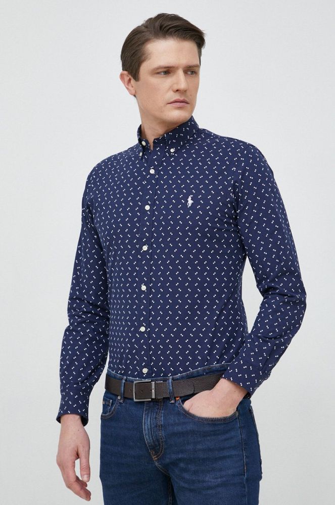 Сорочка Polo Ralph Lauren чоловіча колір синій slim комір button-down (2943139)