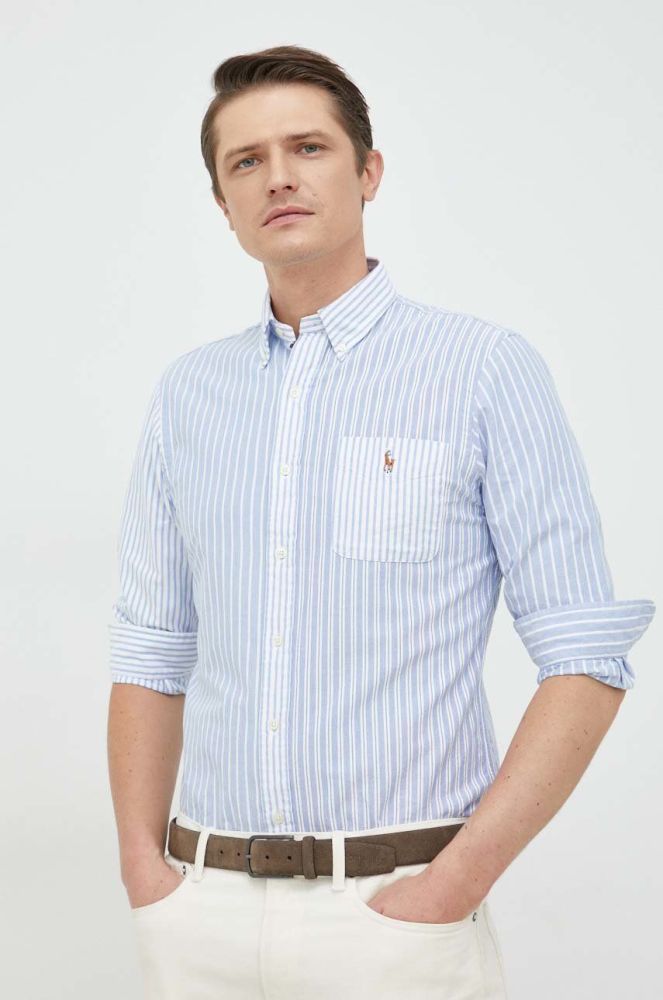 Бавовняна сорочка Polo Ralph Lauren чоловіча regular комір button-down колір блакитний (2850872)