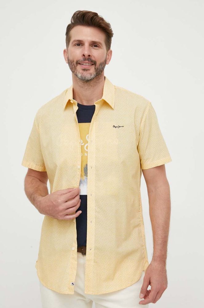 Бавовняна сорочка Pepe Jeans чоловіча колір жовтий regular класичний комір