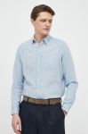Сорочка з льону Pepe Jeans Parker Long regular класичний комір колір блакитний Сорочка з льону Pepe Jeans Parker Long regular класичний комір колір блакитний