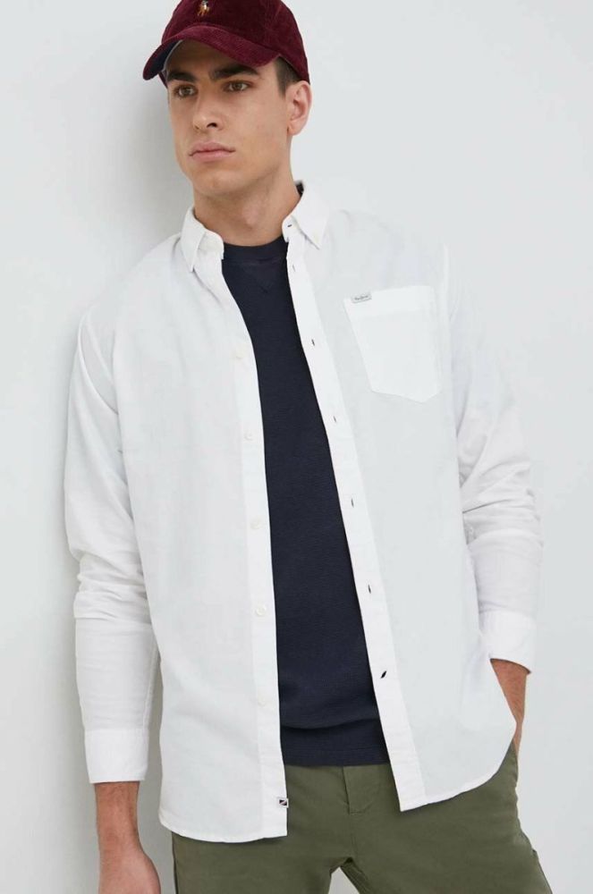 Бавовняна сорочка Pepe Jeans Fabio Чоловіча колір білий regular комір button-down фото 4