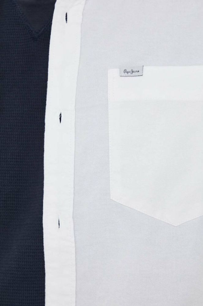 Бавовняна сорочка Pepe Jeans Fabio Чоловіча колір білий regular комір button-down фото 5