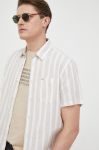 Сорочка з льону Pepe Jeans Latimer колір бежевий slim класичний комір Сорочка з льону Pepe Jeans Latimer колір бежевий slim класичний комір