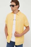 Сорочка з льону Pepe Jeans Parker колір жовтий regular класичний комір Сорочка з льону Pepe Jeans Parker колір жовтий regular класичний комір