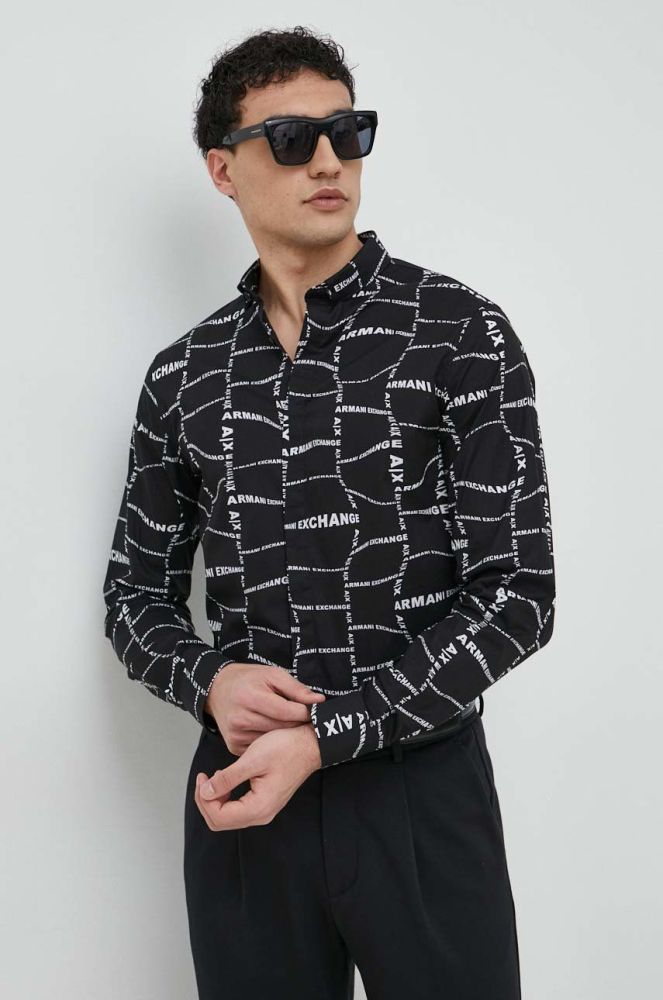 Сорочка Armani Exchange чоловіча колір чорний slim комір button-down (2954401)