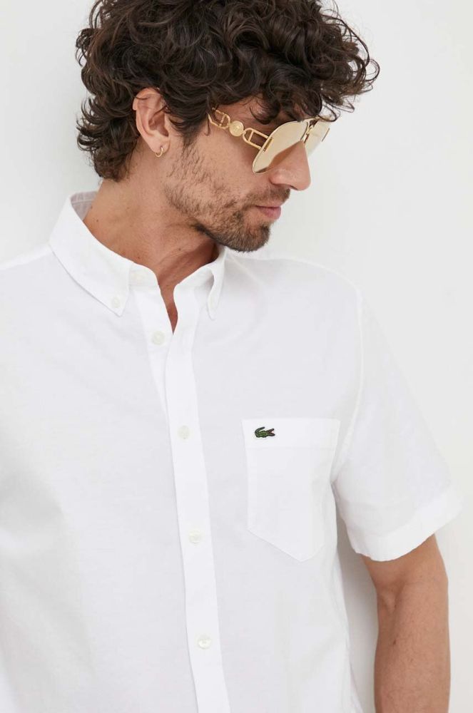 Бавовняна сорочка Lacoste чоловіча колір білий regular комір button-down (3291586)