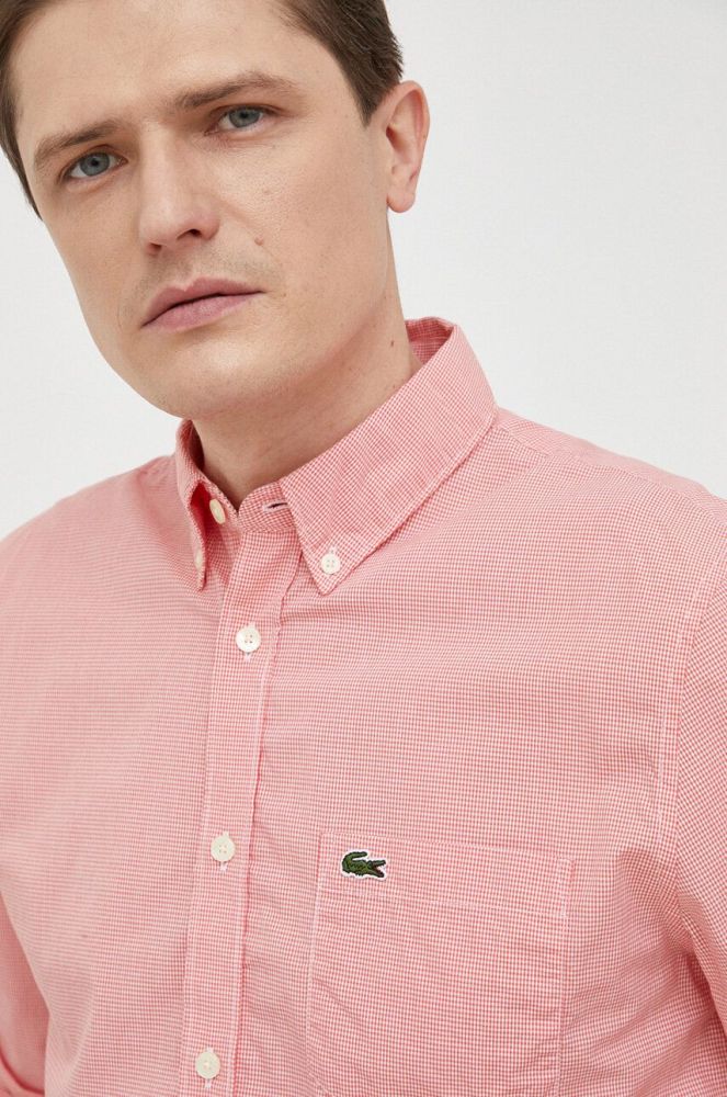 Бавовняна сорочка Lacoste чоловіча колір білий regular комір button-down (3018501)