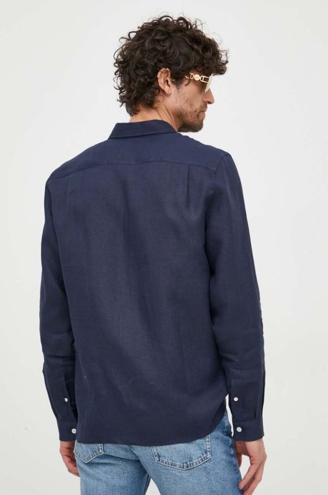 Сорочка з льону Lacoste колір синій regular комір button-down (3022387) фото 3