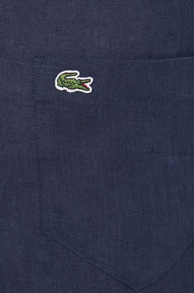 Сорочка з льону Lacoste колір синій regular комір button-down (3022387) фото 5