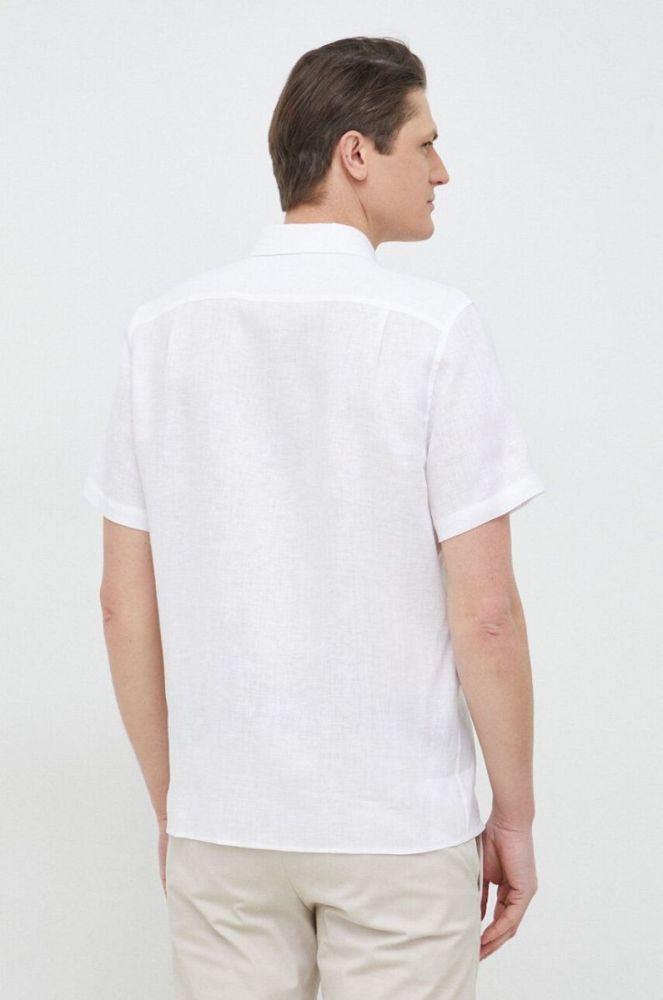 Сорочка з льону Lacoste колір білий regular комір button-down фото 3