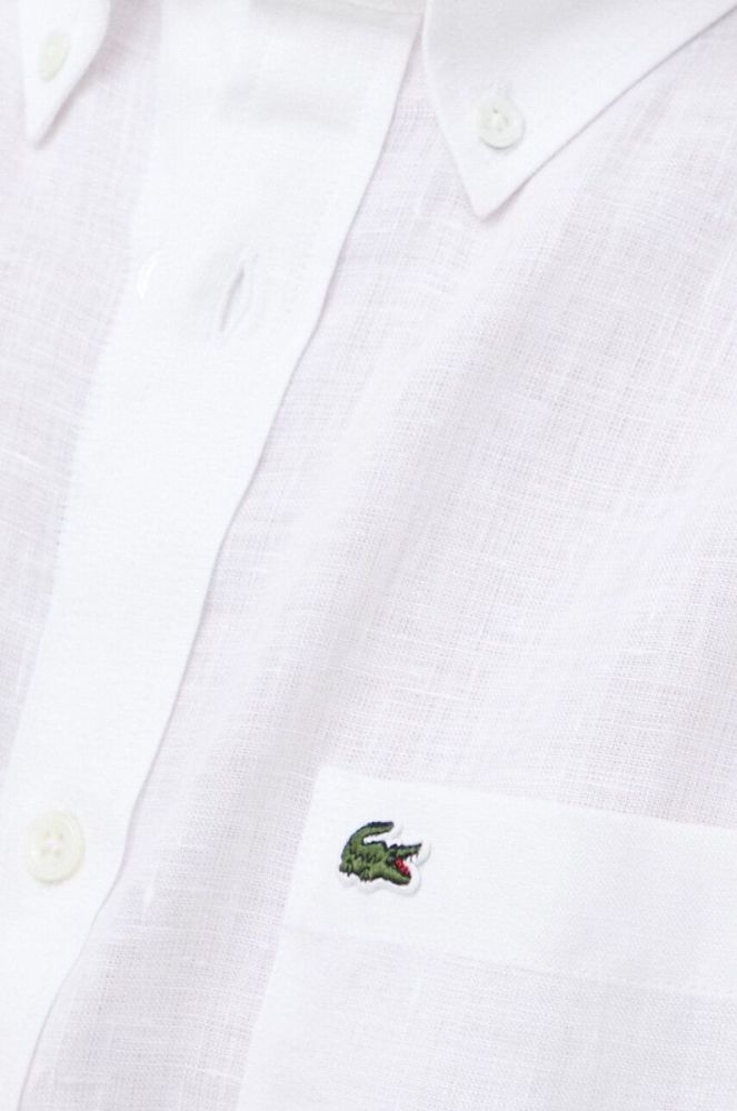 Сорочка з льону Lacoste колір білий regular комір button-down фото 5