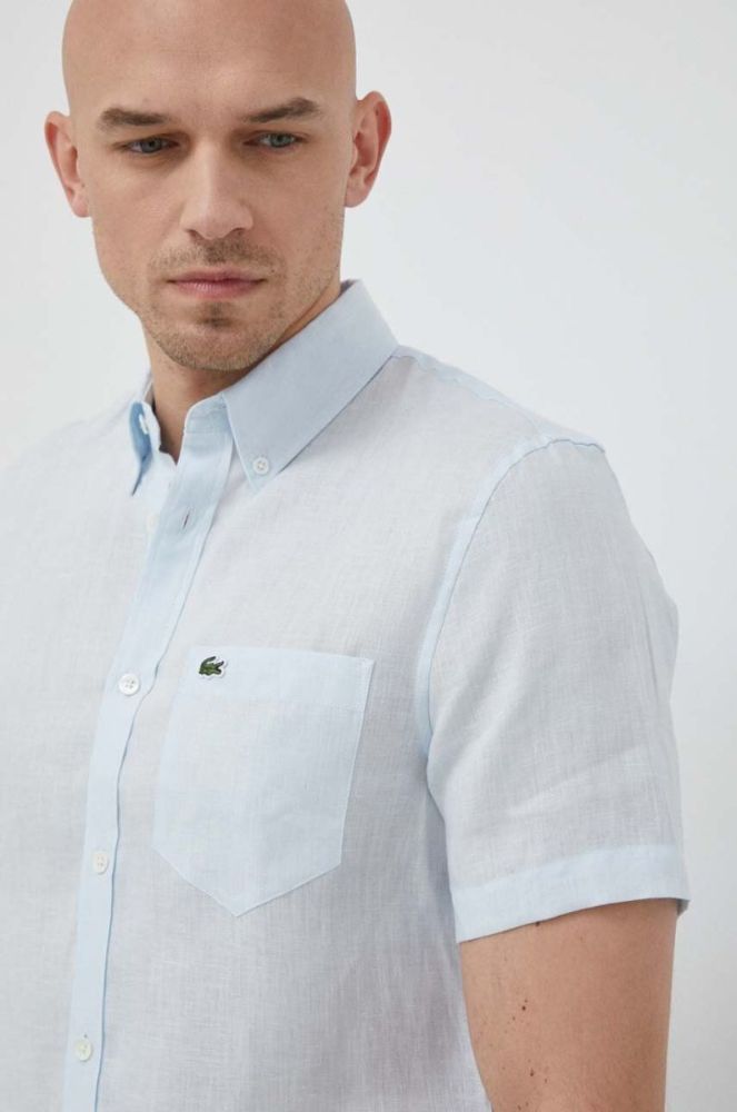 Сорочка з льону Lacoste regular комір button-down колір блакитний (3030825) фото 4