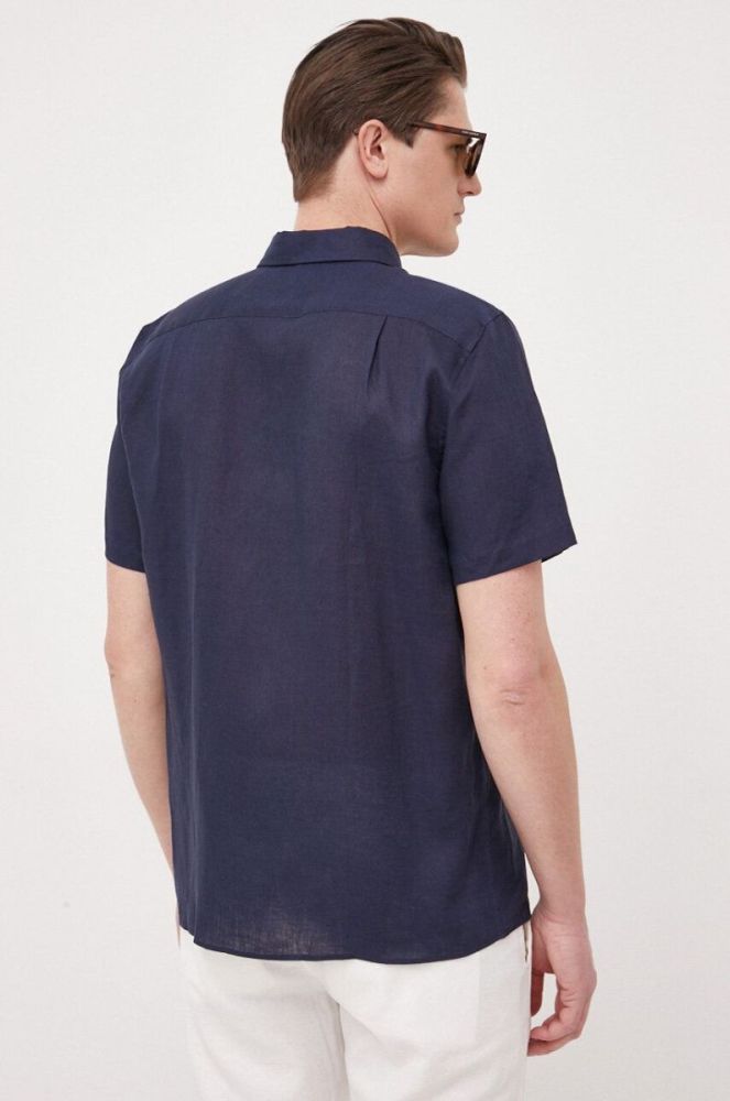 Сорочка з льону Lacoste колір синій regular комір button-down (3030816) фото 3