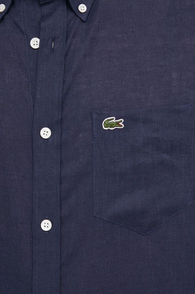 Сорочка з льону Lacoste колір синій regular комір button-down (3030816) фото 5